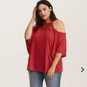 Red Cold Shoulder Crochet Top
